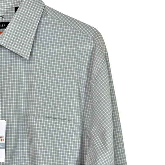 NWT- VanHeusen No Iron Traveler Stretch Gray/White Check Shirt- Size 16-16.5 - Picture 2 of 6